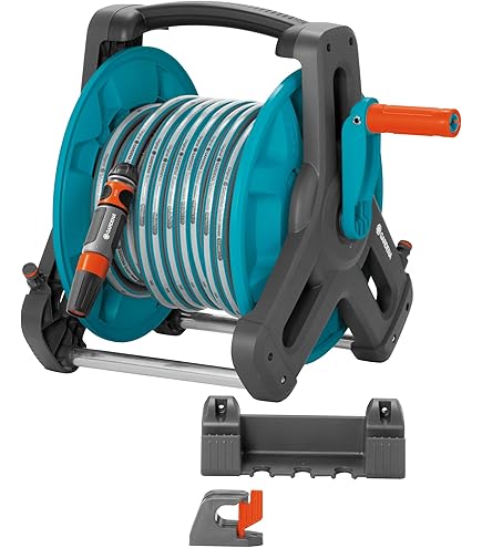 Hozelock Dévidoir Tuyau Équipé 25m 2-en-1 - Capacité 45m Sur Pied Ou Mur - Robuste Léger