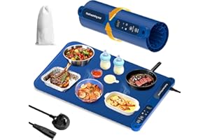 FULDENT Warmhalteplatte für Speisen, Speisenwärmer Ganzflächige Erwärmung einstellbare Temperaturkontrolle, Tragbare und Faltbare Heizplatte mit Nano-Silikonmaterial für Warm Halten oder Auftauen