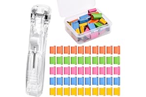 NASEOM Klammerloser Hefter, Transparenter Tragbarer Handhefter, Wiederverwendbar Nahtloser Hefter, Bunt Clips Heftklammern, Farbige Ersatzklammern aus Metall (50 Stück)
