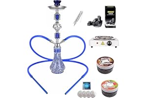 RMAN® Cachimba de 55 cm con accesorios completos Incluye 2 mangueras, carbón de coco natural, 2x100g de piedras Shiazo, papel de aluminio y boquilla de shisha