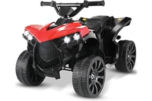 MAMIZO 6V Elektro-Quad Kinder, Kinderfahrzeug mit 3 KM/h, MP3-Musikplayer, Trompete, Scheinwerfer & USB-Aufladung, Elektroquad für Kinder ab 3 Jahre, Rot,4 pcs räder