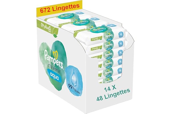 Pampers Lingettes Bébé Aqua Harmonie 0%,672 lingettes 14 paquets 48 lingettes