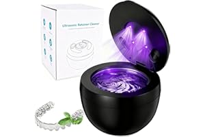 Ultrasonic Retainer Cleaner, TechKen 45khz Cleaning Dental Machine with UV Light, Portable Ultrasonic Cleaner for Dentures, Aligner, Mouthguard, Toothbrush Heads(Black)