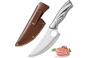 Fubinaty 5 Inch Japanese Chef Knife SK5 High Carbon Stainless Steel Kitchen Knives with Leather Sheath and Ergonomic Phoenix Tail Handle Cooking Knife for Home, Camping, BBQ