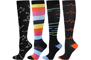 BISOUSOX Unisexe Chaussettes de Contention 4 Paires Chaussettes de Compression de Running Homme Femme 15-20mmHg Chaussettes Montantes Femme Cadeaux de Maternité Chaussettes de Cyclisme Sport