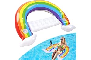 TOPJOWGA Colchoneta Piscina Flotadore, Hamaca de Agua, Flotador Inflable Arcoíris con Portavasos, Hamaca Piscina para Adultos, Cama Flotante de Agua, Hinchable Colchoneta para Piscina Playa
