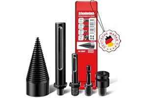 SCHWABENBACH ® Spaccalegna conico 42 mm con 4 adattatori - Preciso e veloce per legno - Trapano legna da ardere compatibile con trapano, avvitatore a batteria