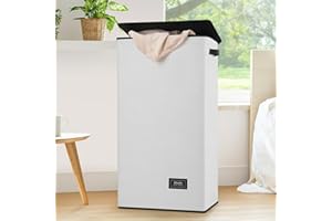 SOLEDI 100L Wäschekorb mit Deckel Grau Groß und Stabil - Wäschesammler Faltbar Modern mit Wäschesack & Henkel - Wäschetonne zur Aufbewahrung von Kleidung und Spielzeug