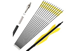 Wolfman 12X Archery Carbon Arrows Spine 500 Archery Target Arrows Recurve Arrow Compound Arrow Hunting Arrow with 5" Nature Feather Arrows for Recurve Bow Compound Bow