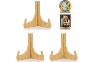 ANBOXIT Stojaki na talerze do ekspozycji, 20 cm uchwyty na talerze do ekspozycji, bambusowy uchwyt na ramki na zdjęcia, sztalugi stołowe, dekoracyjny stojak na talerze, naczynia, książkę, zdjęcie i