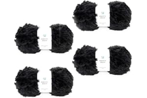 Pretty Jolly 4 gomitoli di filato di pelliccia sintetica, filato super morbido e grosso, soffice, per lavori a maglia e all'uncinetto, filato di poliestere (nero)