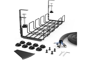 KOXXUD Kabelmanagement Schreibtisch Ohne Bohren Kit, Kabelkanal Schreibtisch Klemmbar Untertisch, Kabel Management Organizer Tray zum Verwalten von Kabeln und Steckdosenleisten (Schwarz,1PCS)