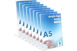 LDHHYH 8-pack A5 Bordsskylt i Klar Akryl, Akrylställ A5 L-form för Meny, Prislista och Skyltning, Transparent Skyltställ för