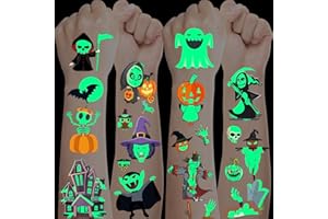 BOYATONG Tatuaże na Halloween, 20 arkuszy świecących tatuaży dla dzieci, straszne, dynia, czarownica, nietoperz, tatuaże dziecięce, naklejki na twarz na Halloween, dekoracja, przyjęcie dla dzieci, upominek, zabawa, dla chłopców i dziewczynek