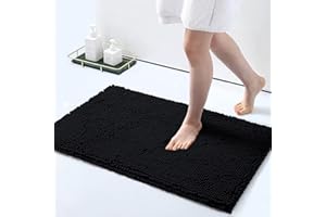 Homaxy Tapis de Bain Antiderapant,Tapis Salle de Bain en Microfibre Chenille Douce,Tapis de Bain Absorbant,Lavable en Machine - - 40 x 60 cm - Noir