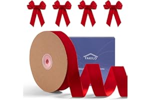 Nastro di velluto rosso 2,5 cm x 23 m, nastro FAKILO in velluto rosso perfetto per albero di Natale, ghirlande, confezioni regalo, fiocchi, bouquet di fiori, decorazioni per la casa per matrimoni