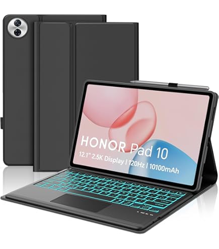 Clavier Bluetooth Détachable Pour Honor Pad 10 12.1 (2025) - Avec Touchpad, Rétroéclairage 7 Couleurs, étui De Protection