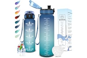 Motswedi Sports Water Bottle, 1000 ml, BPA-Free, Suitable for Carbonated Drinks, Sports Water Bottle, Leak-Proof, Water Bottle for Yoga, School, Bike, Children, Outdoors, Blue & Green