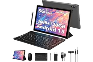 PIXPEAK Tablet 10 Pulgadas con Android 15, 36GB RAM, 128GB ROM (TF 1TB), 1080P Wievine L1, 5G WiFi 6 Octa-Core 2.0GHz, 8000mAh, 5M+8MP, Tablet con Teclado|Ratón|Funda|Auriculares-Gris