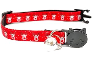 ZACAL Christmas Cat Collars with Bell - Safe, Quick Release Breakaway Collar | Adjustable to Fit Most Domestic Cats (Cat Collar (20cm - 30cm), Red with Reindeers)