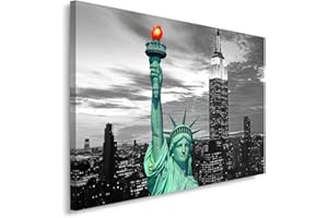 FEEBY FRAMES Feeby Cuadro En Lienzo Nueva York 60x40 cm 1 Pieza Impresión Artística Calidad Fotografica Imagen Decoración de Pared Salon Dormitorio Cocina Oficina Pasillo Estatua De La Libertad Blanco Y Negro