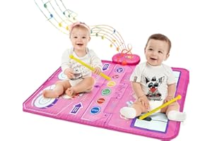TUNJILOOL Alfombra de Música 2 en 1, Juguetes de Musicals de Tambor para Bebe,Juguetes Portátiles para Bebés 1 Año, Regalos Educativos para Niños Niñas 1 2 3 4 5Años (Rosa)
