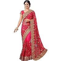 Ghaludi Fab Silk with Sequence Embroidery Work Saree (DARK PINK)