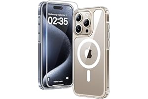 TAURI Case for iPhone 15 Pro 6.1 Inch with Tempered Glass Film, Compatible with MagSafe, Military Standard Protection, [Anti-Yellowing] Shockproof Magnetic Mobile Phone Case - Transparent