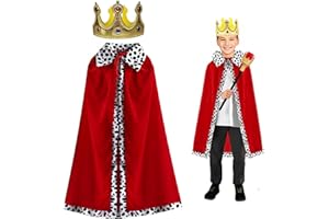 AHEJIOO Prinz Umhang Kinder, Umhang könig Mit Krone König, Kostüm Kinder Jungen, König Kostüm Kinder Für Prinzenparty, Karneval, Cosplay, Halloween, Kindertag, 90cm Für Kinder Von 90–135cm