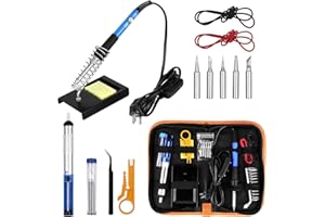 Sondiko Lötkolben Set, 60W/220V Lötkolben mit Einstellbarer Temperatur, Ein/Aus Schalter, 5 Wechselspitzen zum Löten, Holzgravur, Heißschneiden, Brandmalerei, Lötset für Elektrische Arbeiten