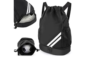 NVIYAM Mochila de cordón con cierre de cremallera, bolsa de deporte impermeable con compartimento inferior, mochila deportiva con bolsillo interior, bolsillo exterior, bolsa de gimnasia para deporte, viajes
