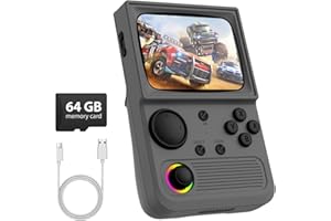 XISKT R36T Retro Gaming Console, 3.5'' IPS Screen CRT-Inspired, Handheld Game Console with 18000+ Classic Games, 3500mAh Battery, Supports Multiple Mainstream Emulators, WiFi Network Battling, 64GB (Grey)