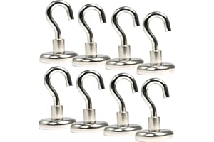 MAGNET-KAUF [8 unidades] Ganchos magnéticos – Imán de neodimio – 32 mm – 34 kg extra fuerte – Imán con rosca M5 – Soporte magnético con gancho para colgar – Pinza redonda plana