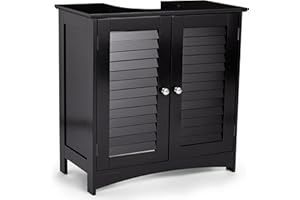 VonHaus Under Sink Bathroom Cabinet – Black Under Sink Storage for Bathroom - Freestanding Under Basin Cabinet with 2 Internal Shelves & Shutter Style Doors – Under Sink Cupboard – Shrewsbury