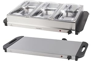 Progress Electric Buffet Server - 3 Pan Hot Plate, Food Warmer Tray, 3 x 2.5L Removable Sections, Adjustable Temperature, 300W Portable Chafing Dish, Bain Marie, Catering Buffet Serving Tray
