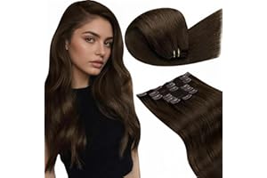 LaaVoo Extension Cheveux Naturel Clip Brun 7pcs 120g 45cm Extension a Clip Cheveux Humain Marron Lisse #4