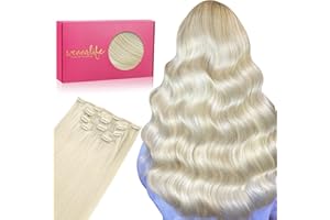 WENNALIFE Clip in Extensions Echthaar, 75g 5pcs 35cm Platinblond Extensions Clip in Remy Clip in Extensions Natürliche Haarverlängerung Echthaar
