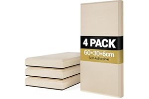 TONOR 4 PCS Grandi Pannelli Fonoassorbenti, 60x30x6 cm Pannello Acustica 3D in Fibra di Vetro con Autoadesivo, Pannello Decorativo per pareti che Assorbe L'eco, per Studio/Soggiorno/Ufficio, Beige