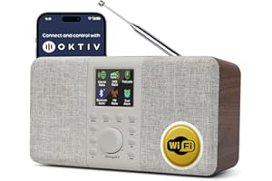 MangoKit SR20 Radio Internet Stéréo avec Radio Numérique Dab/Dab+,WiFi avec Lecteur de Podcasts,Intelligente avec Bluetooth,FM,de Cuisine Secteur et Batterie,écran Couleur,Alarmes Doubles-Noyer
