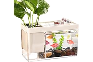 Biniveil Betta Aquarium, Transparent Small Betta Fish Tank, Tiny Aquarium Tank Fish Tank Holder for Shrimp, Betta, Small Crab Habitats