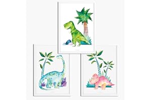 Sunnywall® 3er Set Poster Kinderzimmer - A4 Bilder Babyzimmer Kinderposter | OHNE Bilderrahmen | - Deko Junge | Dinosaurier Dino T-Rex Brachiosaurus Triceratops