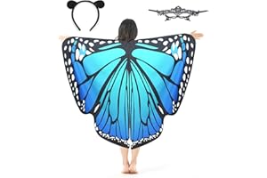Halcyerdu Damen Schmetterling Kostüm, Karneval Schmetterling Kostüm Damen, Schmetterlingsflügel Schal Poncho mit Maske und Stirnband, für Party Weihnachten Halloween Kostüm Cosplay Karneval Fasching