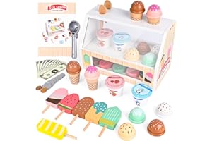 Euakee Lodziarnia Drewniana, Akcesoria Kuchenne dla Dzieci, Sklep Handlowy, Zabawka Montessori, Prezent dla Chłopców i Dziewczynek