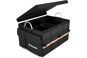 K KNODEL Knodel Car Boot Organiser, Heavy Duty Car Boot Storage with Foldable Cover, Collapsible Car Boot Tidy, Non-Slip Tidy Boot Bag for All Vehicles（XL, Black)