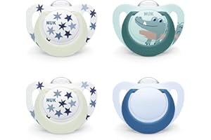 NUK Star Day & Night ciuccio | 18-36 mesi | Calma il 99% dei bambini | Succhietti in silicone senza BPA | Glow-In-The-Dark per trovarli la notte | Coccodrillo | 4 pezzi