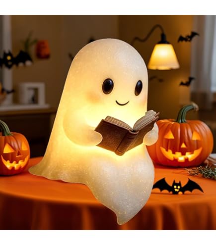 Halloween Themed Night Lights,Cute Ghost Reading Book Lamp, LED Lights For Bookshelf, Bedroom, Centerpiece, Figurine Lamps For Indoor & Book Lover