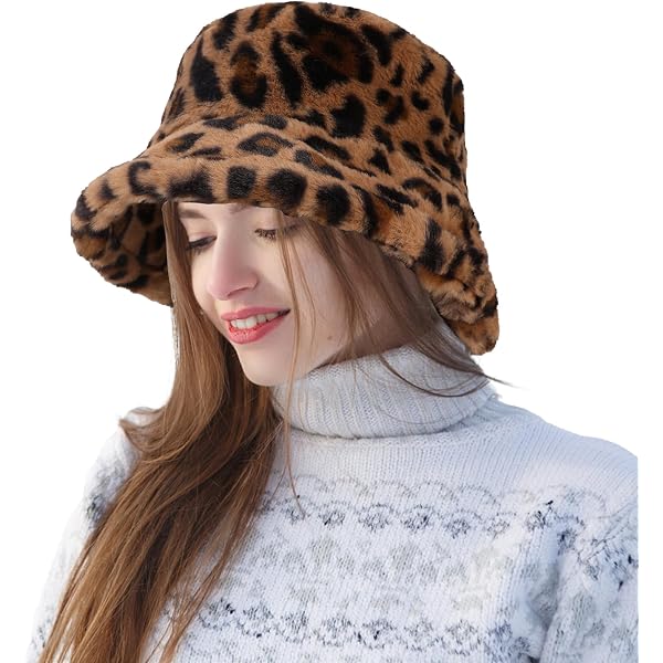 Chapeau Femme Hiver Chic Casquette Moumoute Femme FOSDICK 1 Pièce Peluche Bob Hiver Femme, Kaki Plaid Bucket Casquette Leopard Femme Chapeau Fourrure Femme