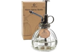 OFFIDIX Botella de Spray de Riego de Vidrio Transparente Spritzer de Estilo Vintage de 6,3 Pulgadas Alto con Bomba de Plástico de Bronce una Botella de Spray de Vidrio de Riego de una Mano Para jar