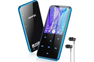 AGPTEK 64GB MP3 Reproductor Bluetooth 5.3, 2.4" Pantalla Metal Reproductor MP3, HiFi Música Deportivo MP3 Player con Altavoz, Botones Táctiles, Radio FM, E-Book, Grabación, Soporta hasta 128GB, Azul