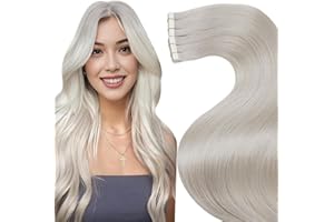 LaaVoo Blonde Tape Hair Extensions Real Human Hair Tape in Hair Extensions Human Hair Invisible Tapes Remy Straight White Blonde Hair Double Sided Tabs 20pcs 30g 12 Inch #60